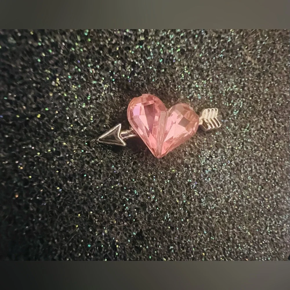 Vintage Avon Pink Rhinestone Heart Silver Tone Lapel Pin